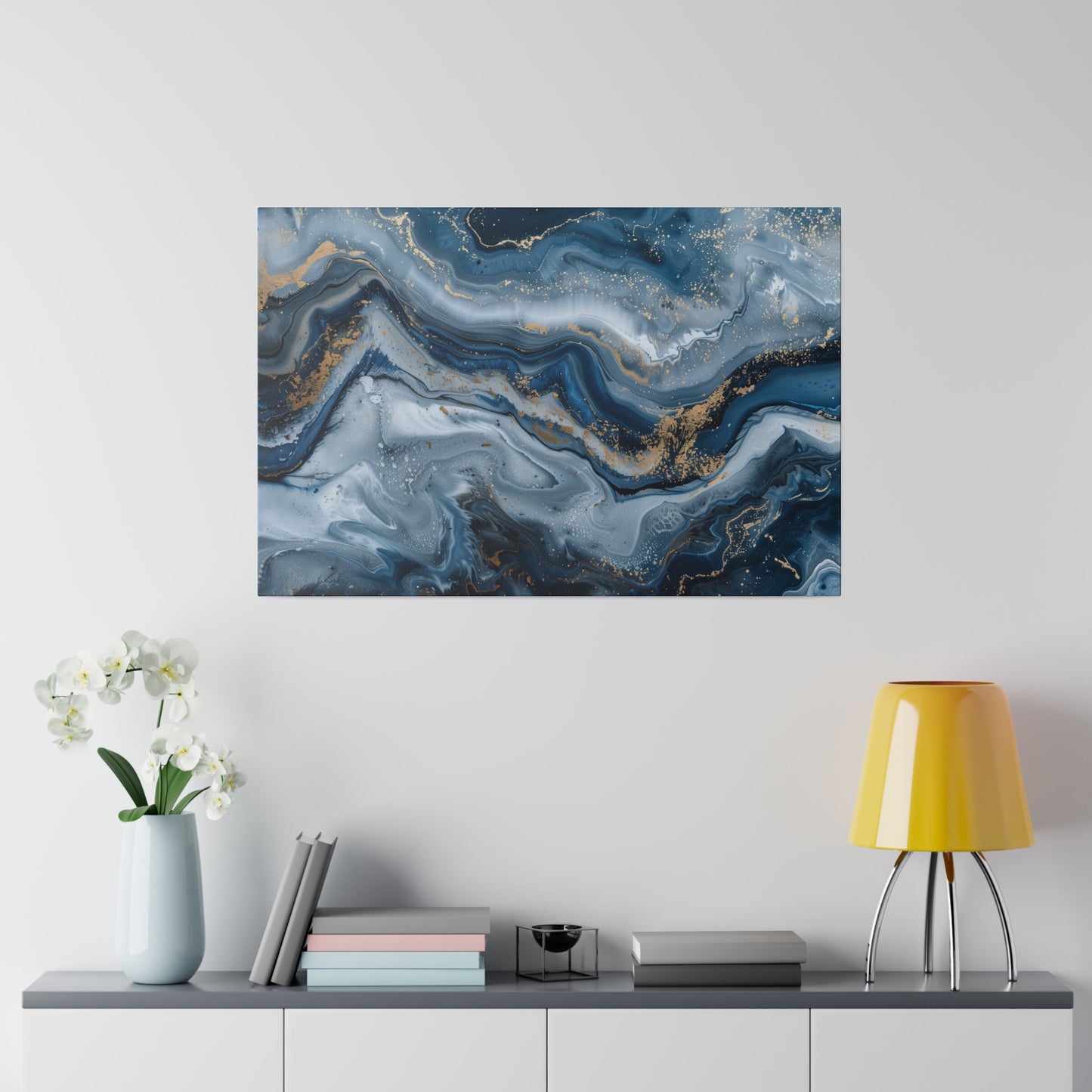 Abstract Blue Grey Canvas Print Wall Painting Marble Artwork Canvas Wall Art for Living Room Home Office Décor