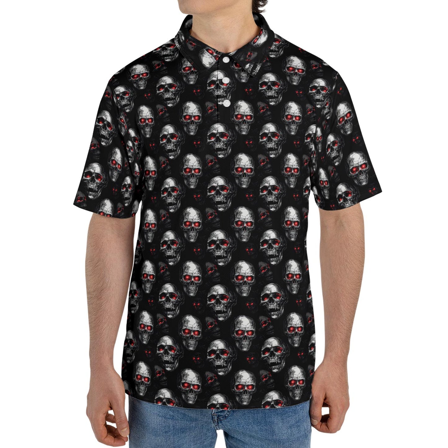Vampire Skull Halloween Polo Shirt for Men Moisture Wicking Short Sleeve Golf Top