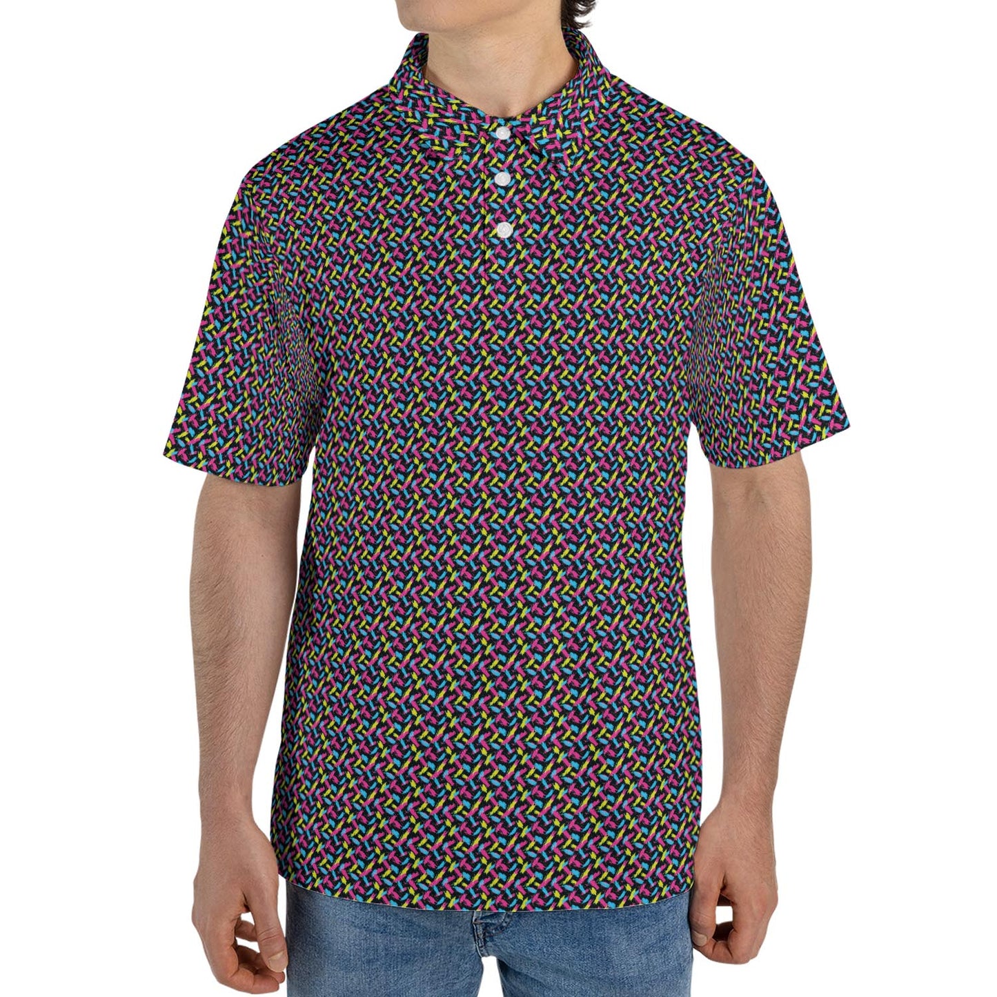 Neon Polo Shirt for Men Retro 90s Moisture Wicking Short Sleeve Golf Top