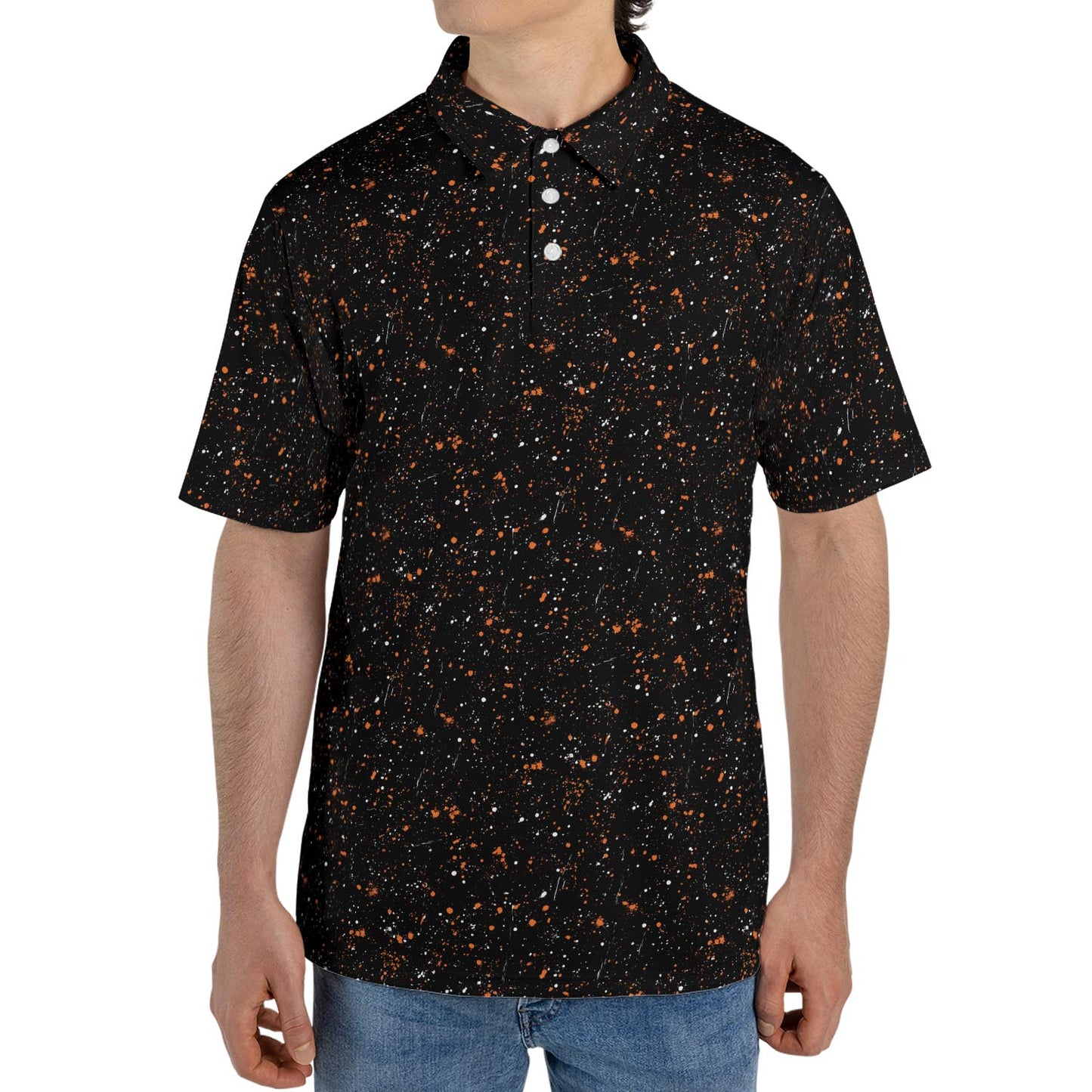 Black Halloween Polo Shirt for Men Spooky Orange Moisture Wicking Short Sleeve Golf Costume Party Top