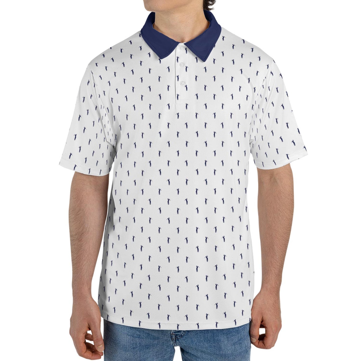 Golfer Polo Shirt for Men White Navy Moisture Wicking Short Sleeve Vacation Golf Top