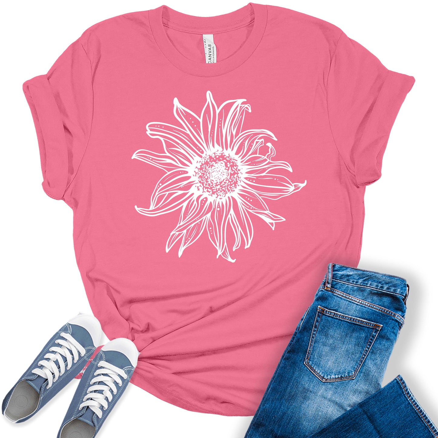 Womens Sunflower Shirts Cute Short Sleeve Graphic Tees Casual Spring Tshirts Plus Size Summer Tops