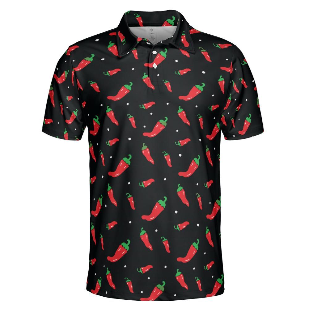 Mens Cinco De Mayo Chili Peppers Golf Shirt Moisture Wicking Short Sleeve Polo Shirts for Men