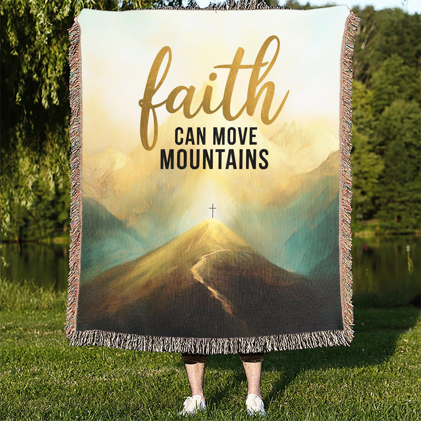 Faith Can Move Mountains 50" x 60" Christian Gift Woven Jacquard Blanket
