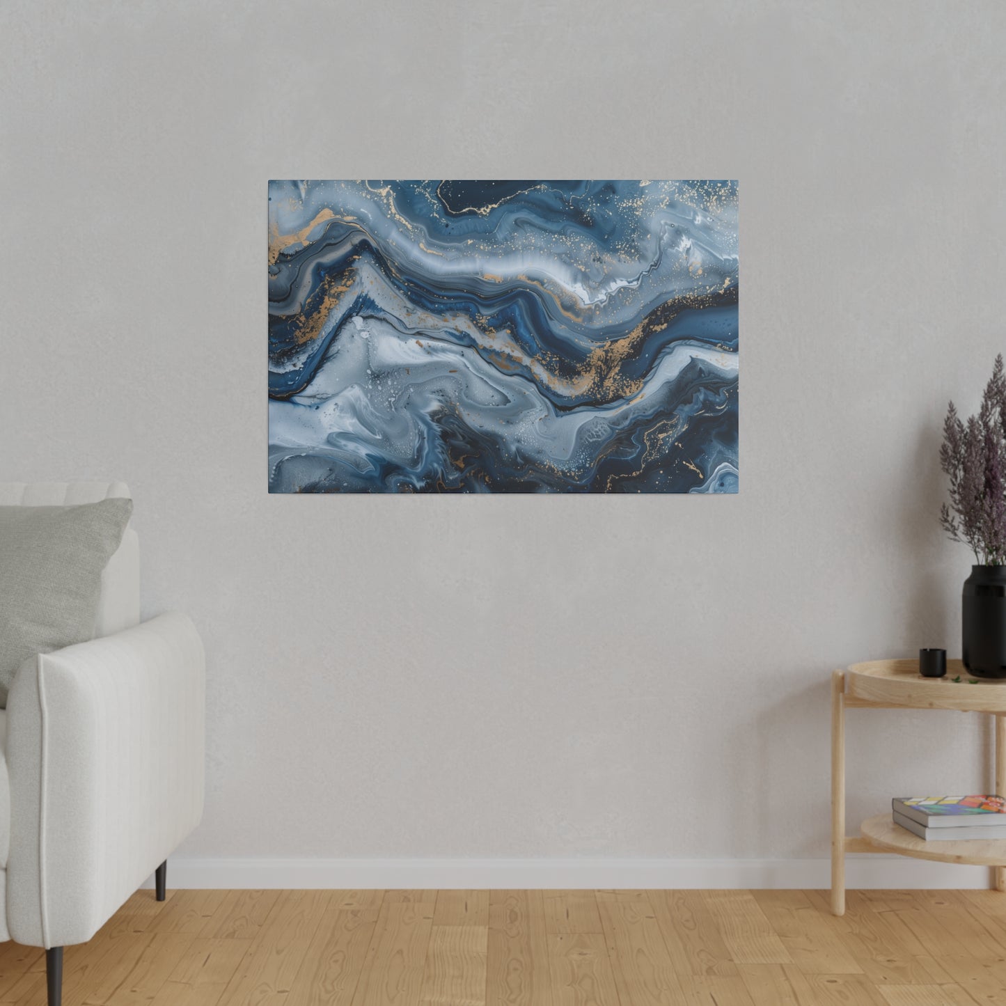 Abstract Blue Grey Canvas Print Wall Painting Marble Artwork Canvas Wall Art for Living Room Home Office Décor