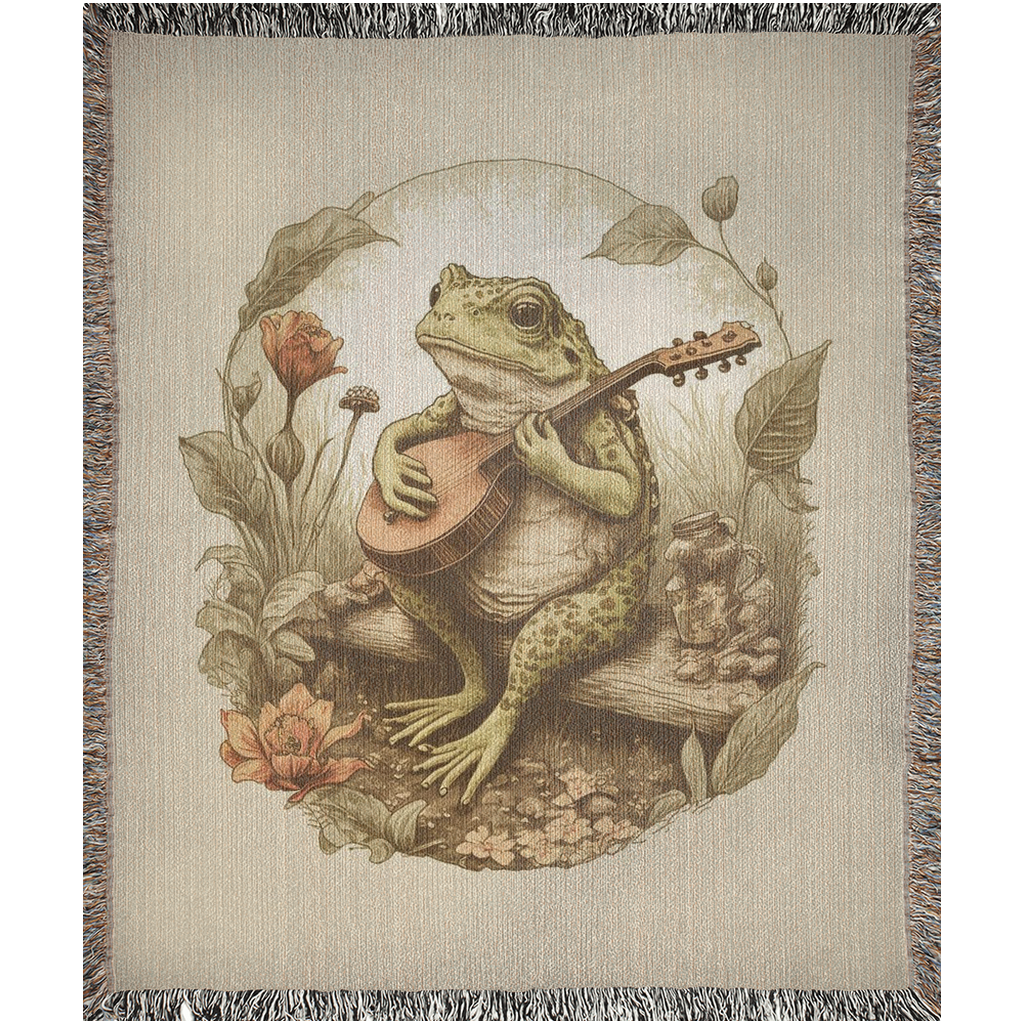 Frog Playing Banjo Cottagecore 50" x 60" Gift Woven Jacquard Blanket