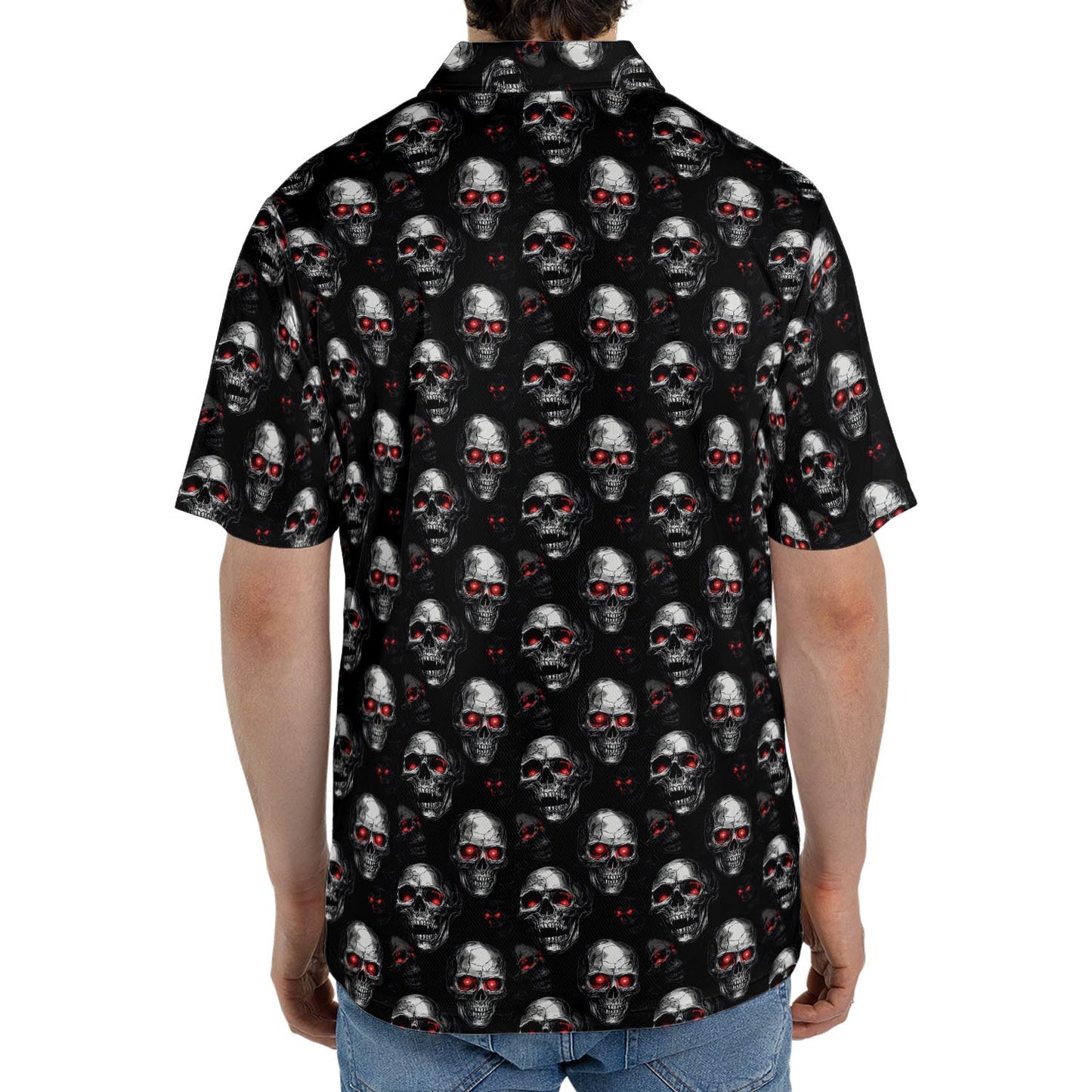 Vampire Skull Halloween Polo Shirt for Men Moisture Wicking Short Sleeve Golf Top