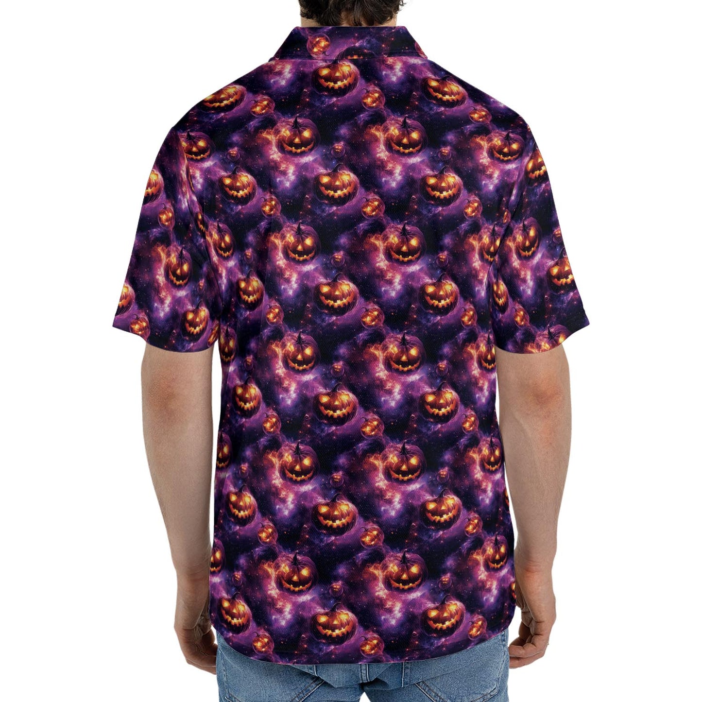 Spooky Jack O Lantern Galaxy Halloween Polo for Men Moisture Wicking Short Sleeve Golf Top