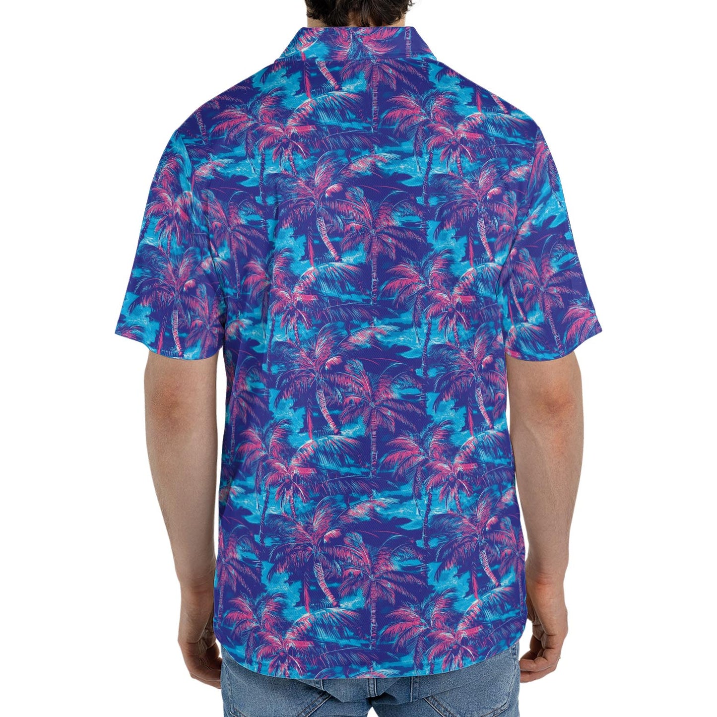 Retro Neon Palm Tree Print Summer Polo Shirt for Men Moisture Wicking Short Sleeve Golf Top