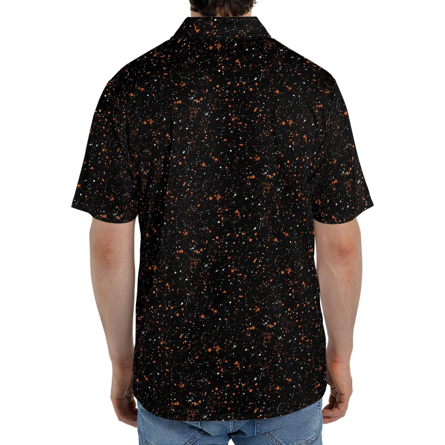 Black Halloween Polo Shirt for Men Spooky Orange Moisture Wicking Short Sleeve Golf Costume Party Top