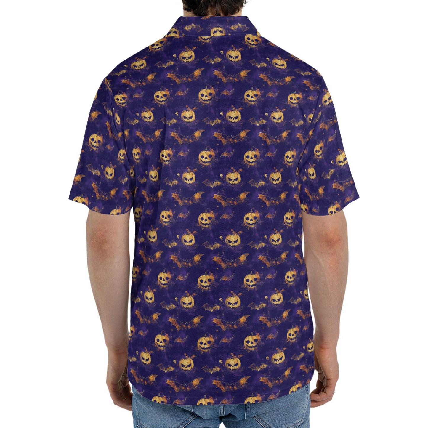 Jack O Lantern Bat Polo Shirt for Men Halloween Pumpkin Funny Spooky Moisture Wicking Golf Top
