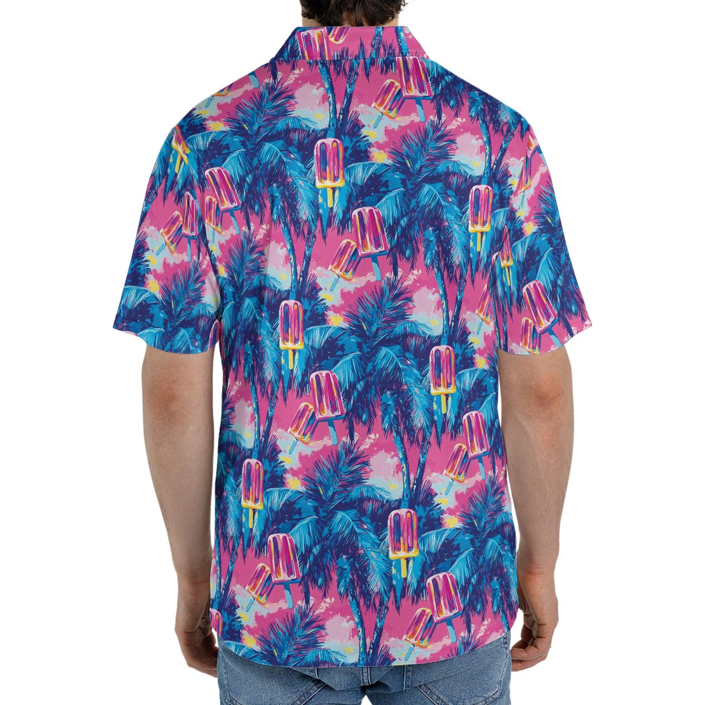 Tropical Popsicle Palm Print Summer Polo Shirt for Men Moisture Wicking Short Sleeve Vacation Golf Top