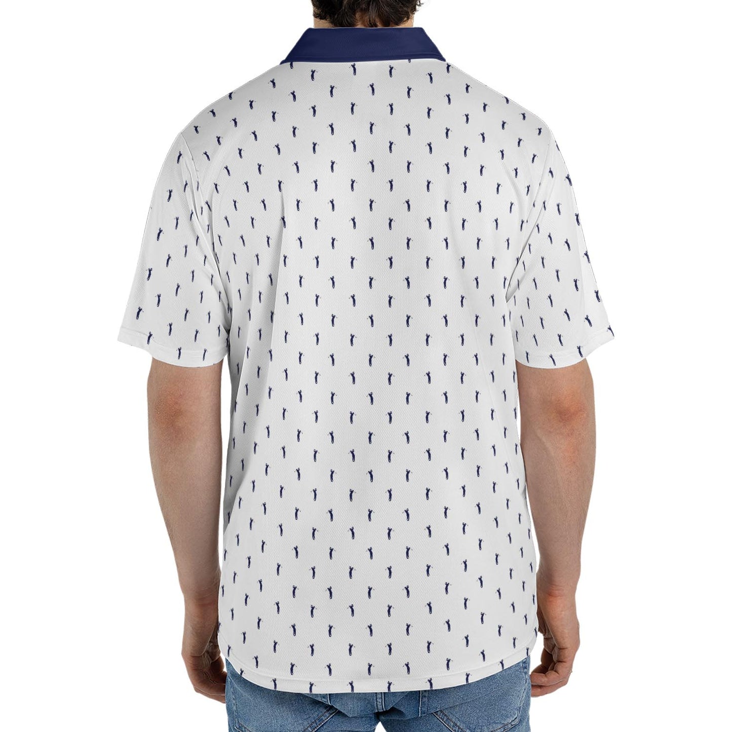 Golfer Polo Shirt for Men White Navy Moisture Wicking Short Sleeve Vacation Golf Top