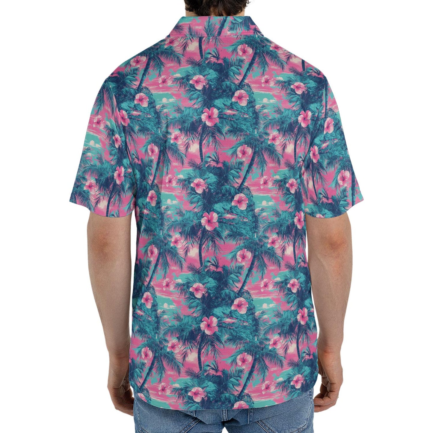 Hawaiian Palm Tree Summer Polo Shirt for Men Moisture Wicking Short Sleeve Golf Top