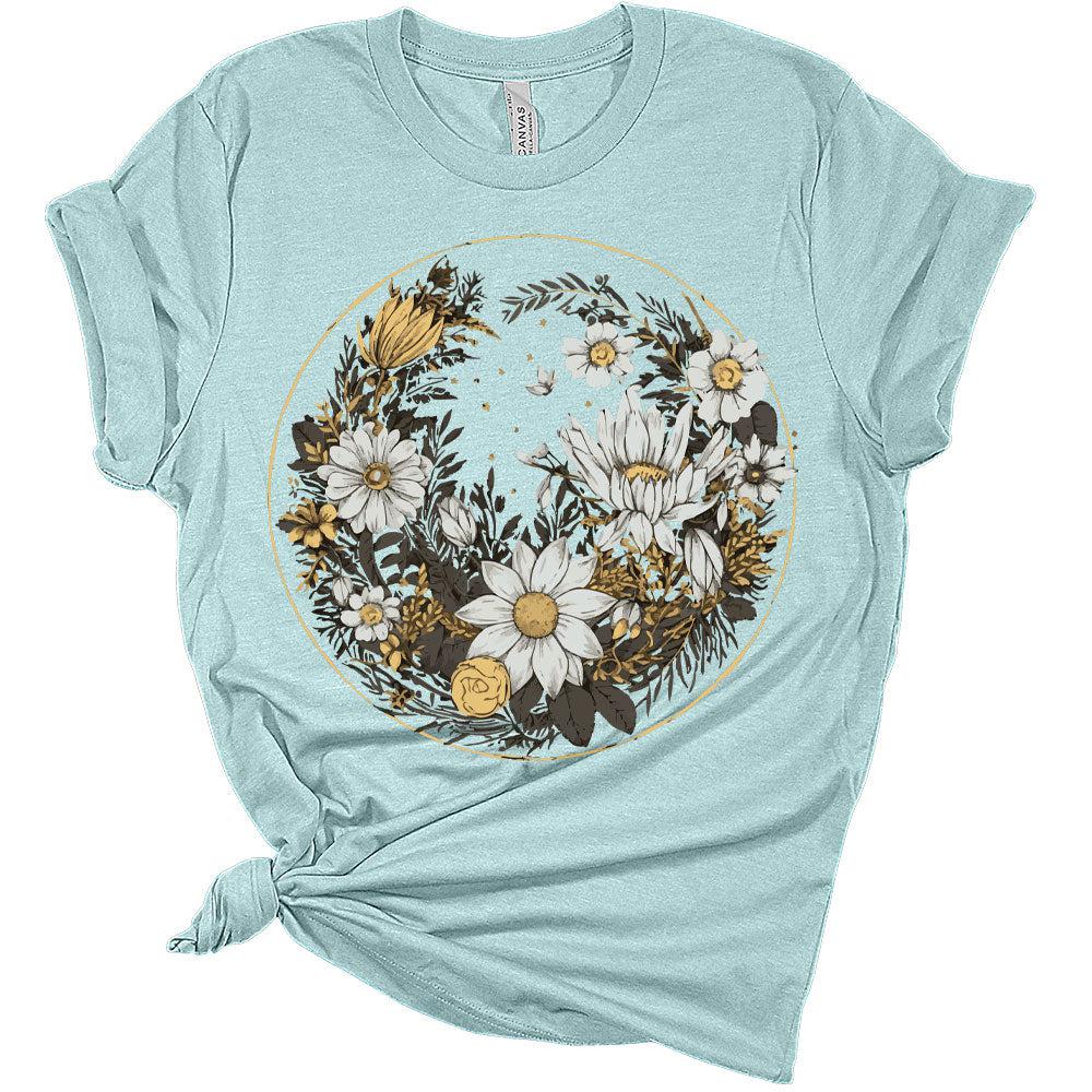 Womens Floral Shirts Wildflower Vintage Graphic Tees Spring Daisy Short Sleeve T Shirts Bella Summer Tops