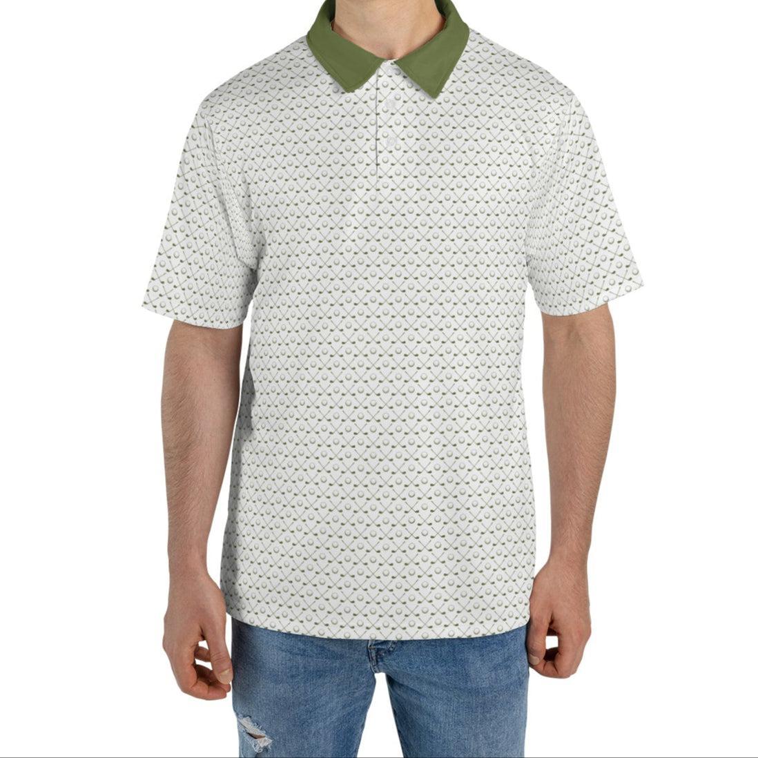 Golfer Polo Shirts for Men White Green Moisture Wicking Golf Short Sleeve Dress Tops