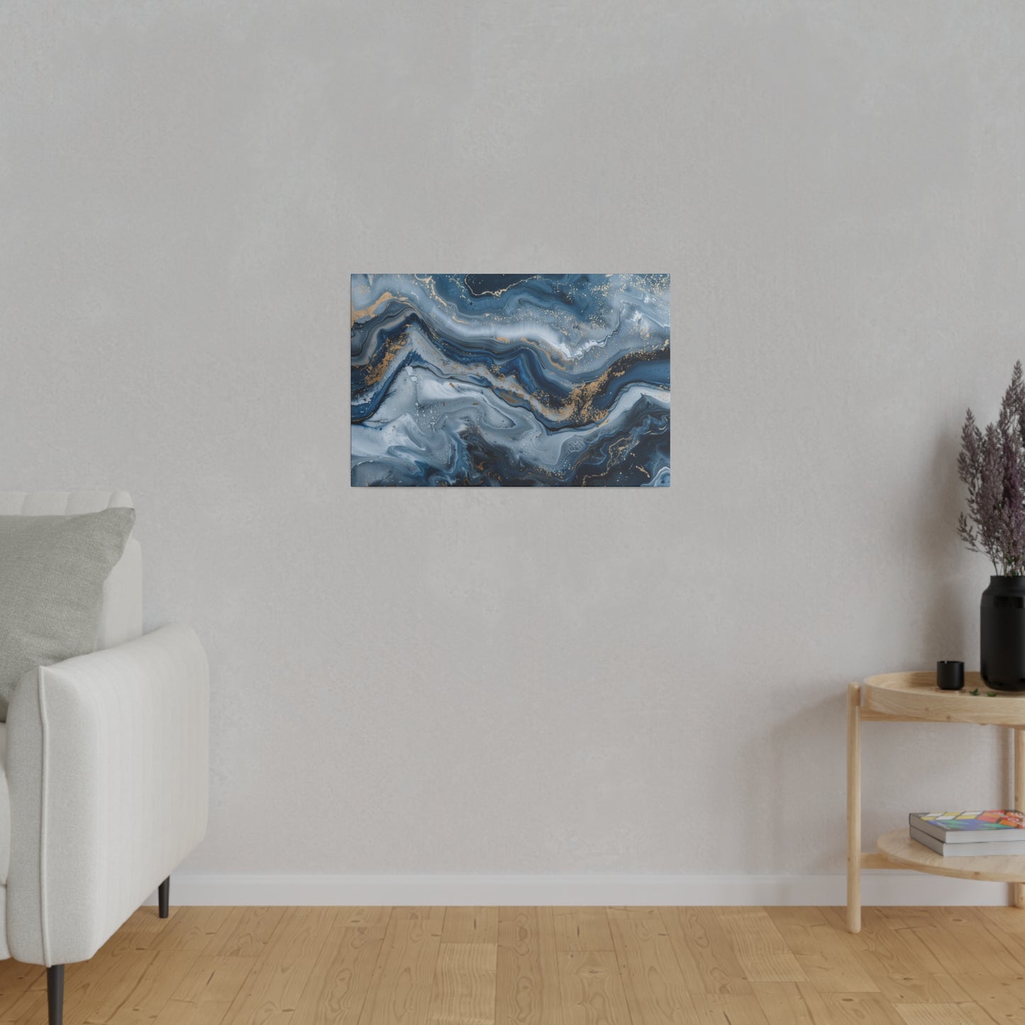 Abstract Blue Grey Canvas Print Wall Painting Marble Artwork Canvas Wall Art for Living Room Home Office Décor