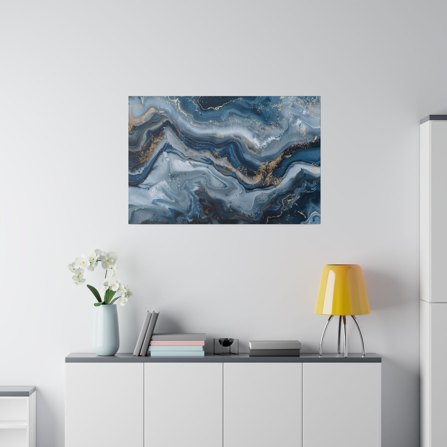 Abstract Blue Grey Canvas Print Wall Painting Marble Artwork Canvas Wall Art for Living Room Home Office Décor