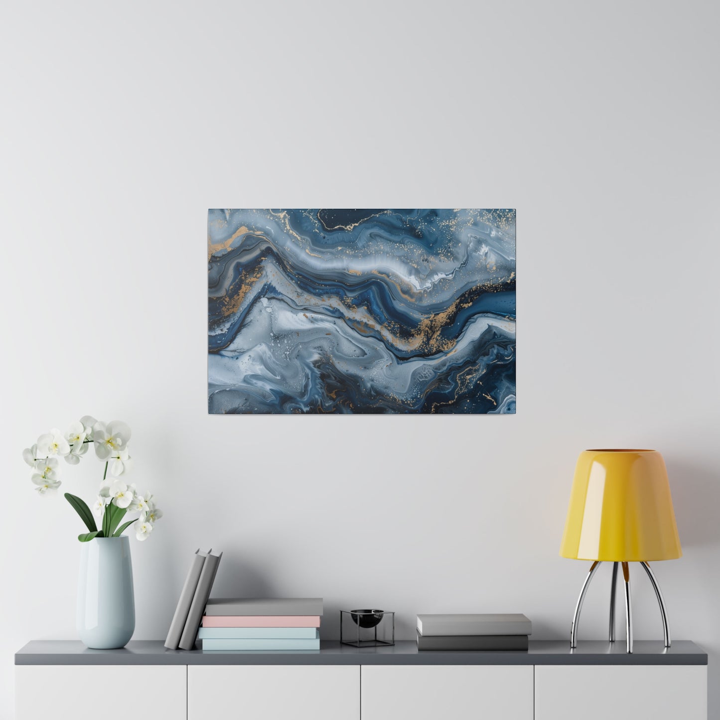Abstract Blue Grey Canvas Print Wall Painting Marble Artwork Canvas Wall Art for Living Room Home Office Décor