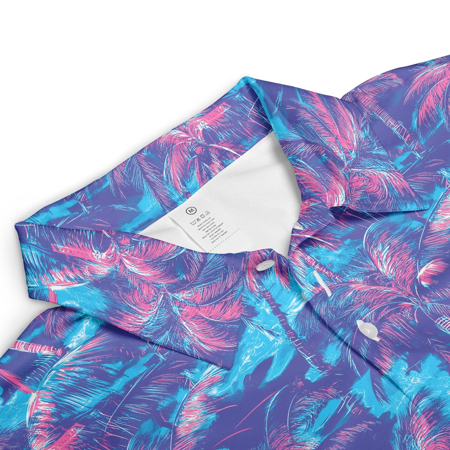 Retro Neon Palm Tree Print Summer Polo Shirt for Men Moisture Wicking Short Sleeve Golf Top