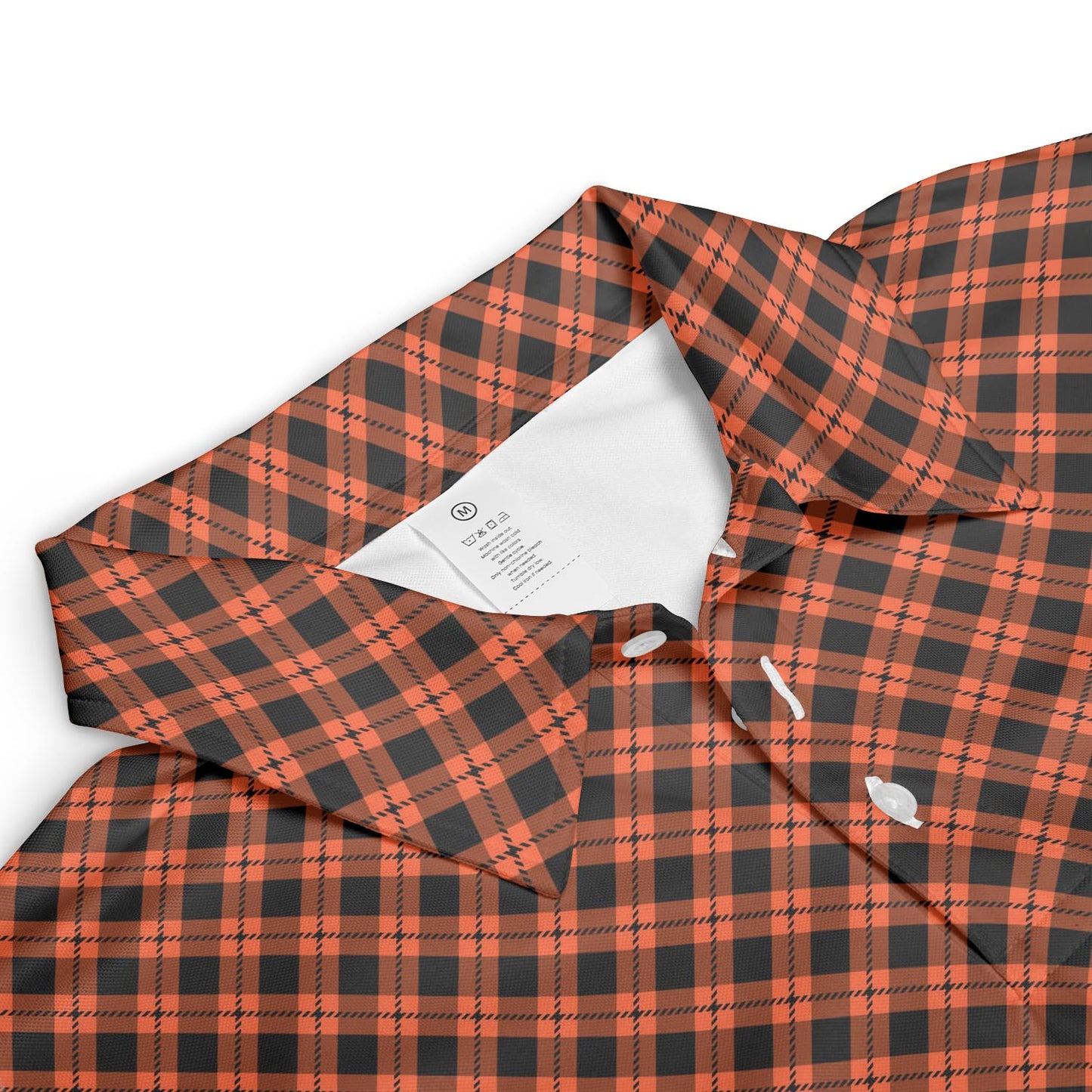 Black and Orange Plaid Polo Shirt for Men Halloween Fall Checkered Pattern Moisture Wicking Short Sleeve Golf Top