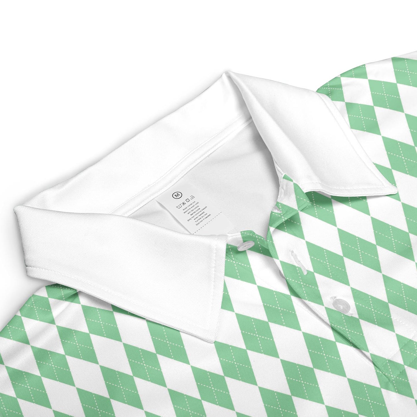 Bavarian Diamond Polo Shirt for Men Green White Checkered Moisture Wicking Short Sleeve Golf Top
