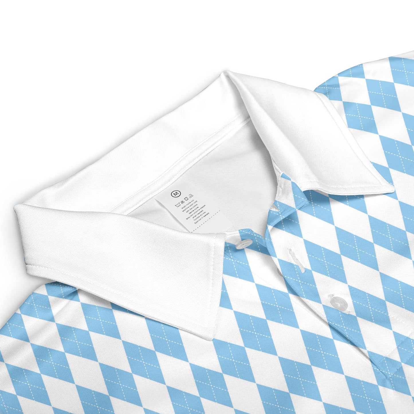 Bavarian Diamond Polo Shirt for Men Blue White Checkered Moisture Wicking Short Sleeve Golf Top