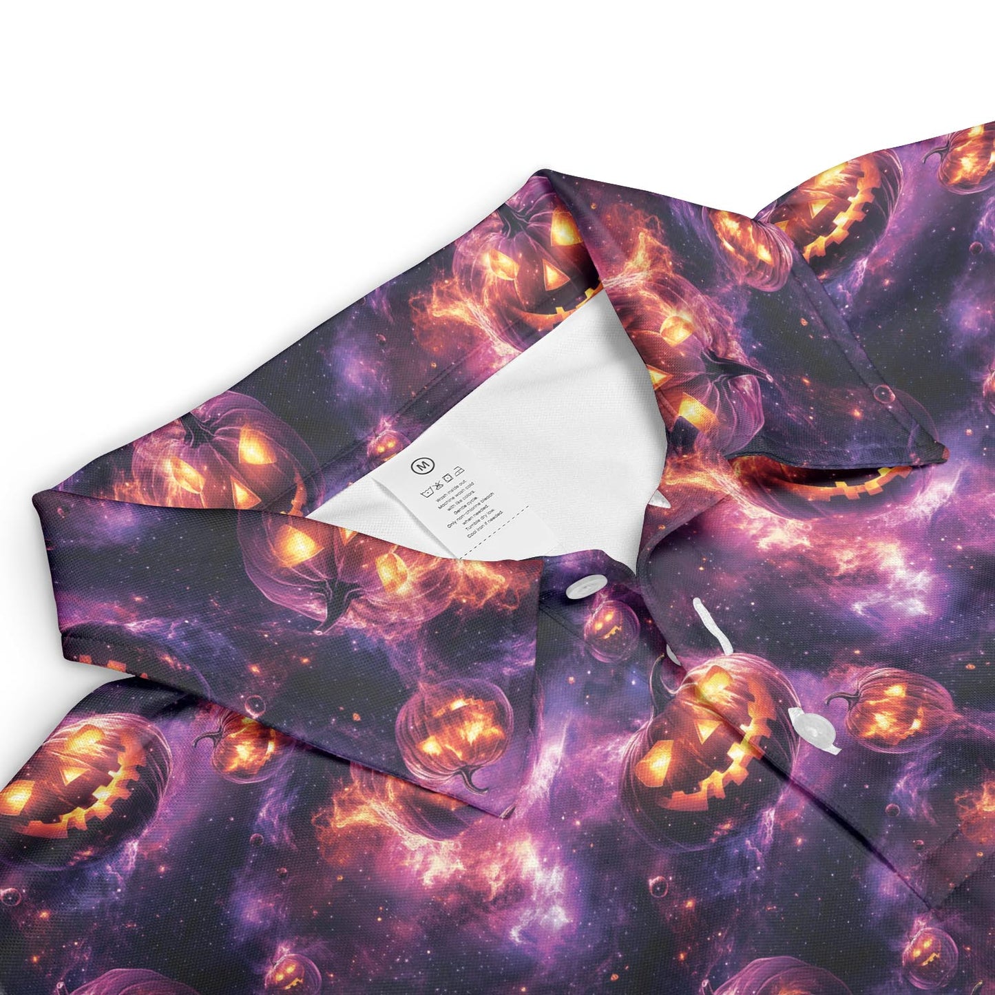 Spooky Jack O Lantern Galaxy Halloween Polo for Men Moisture Wicking Short Sleeve Golf Top