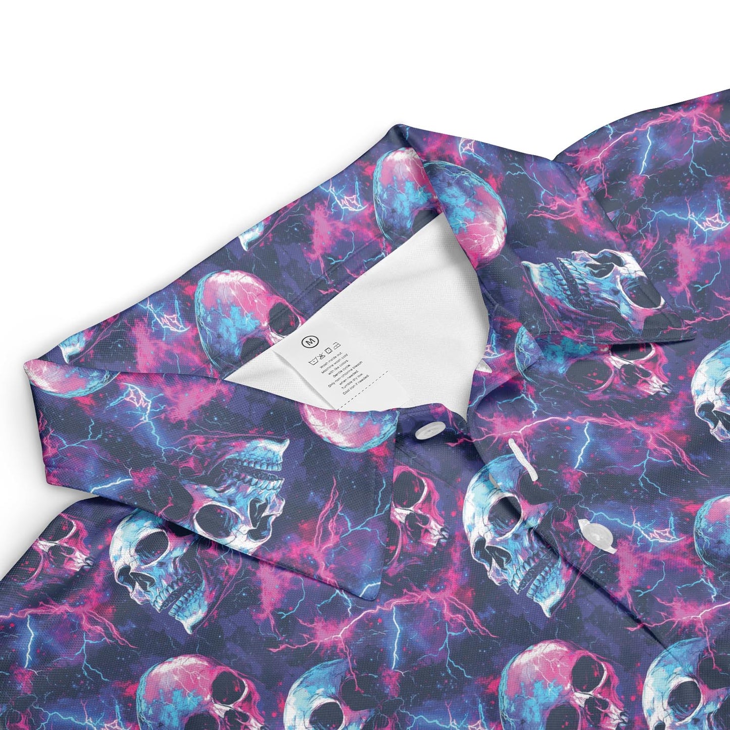 Electric Neon Cosmic Skull Print Halloween Polo Shirt for Men Moisture Wicking Short Sleeve Golf Top