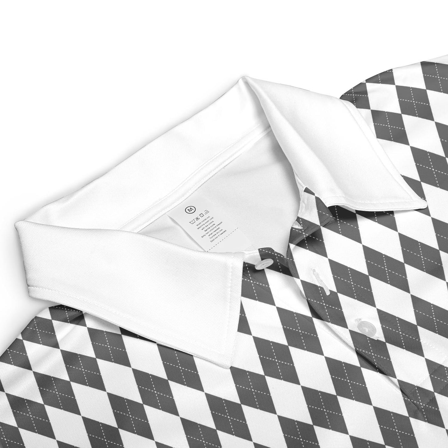 Bavarian Diamond Polo Shirt for Men Dark Grey White Checkered Moisture Wicking Short Sleeve Golf Top