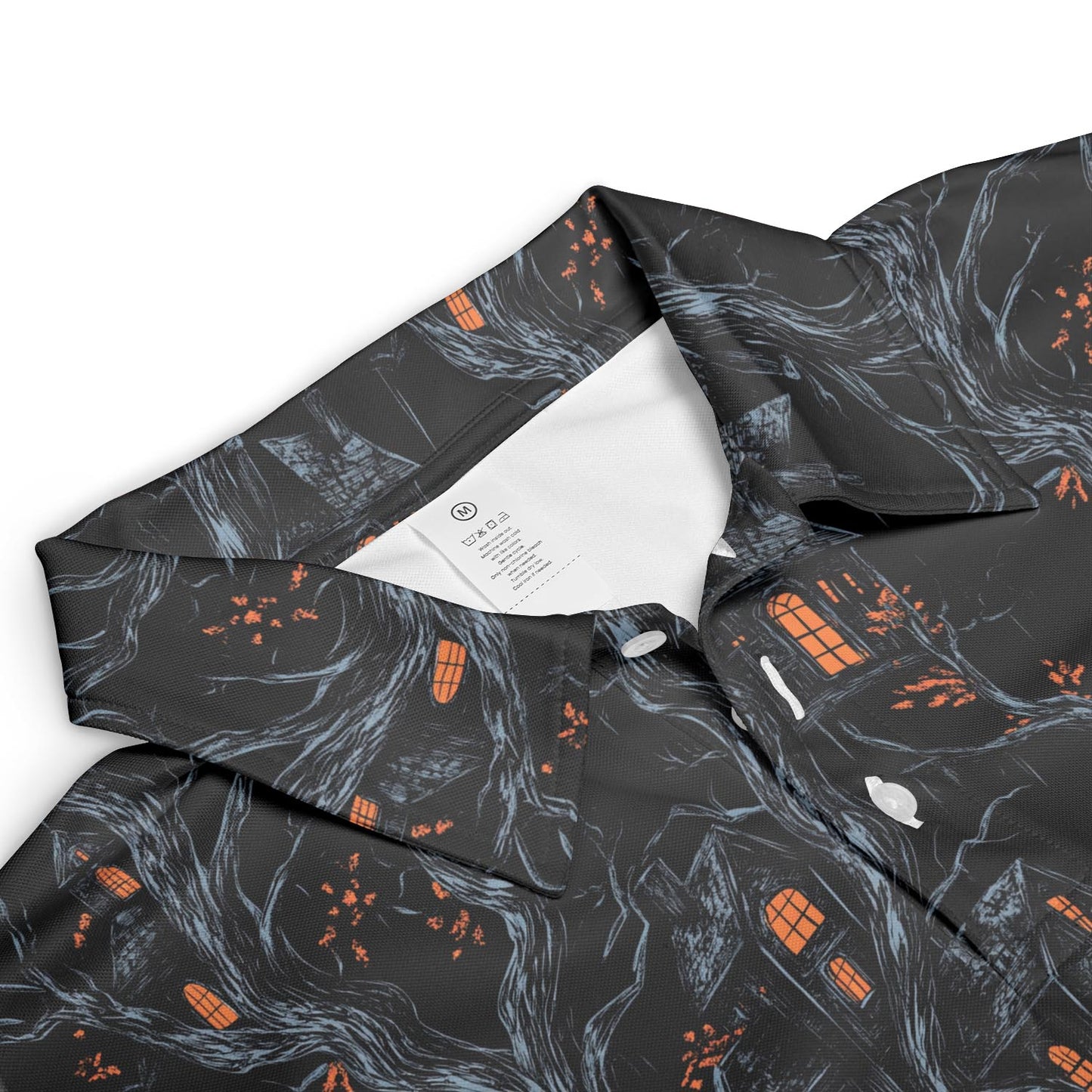 Haunted House Halloween Polo for Men Spooky Moisture Wicking Short Sleeve Golf Top