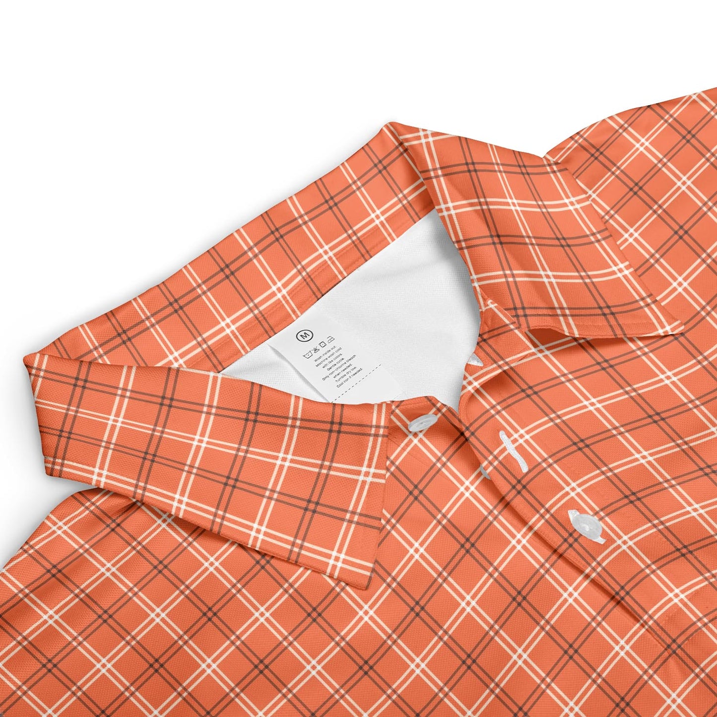 Orange Plaid Polo Shirt for Men Fall Checkered Autumn Halloween Moisture Wicking Short Sleeve Golf Top