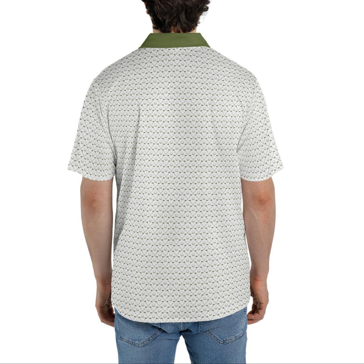 Golfer Polo Shirts for Men White Green Moisture Wicking Golf Short Sleeve Dress Tops