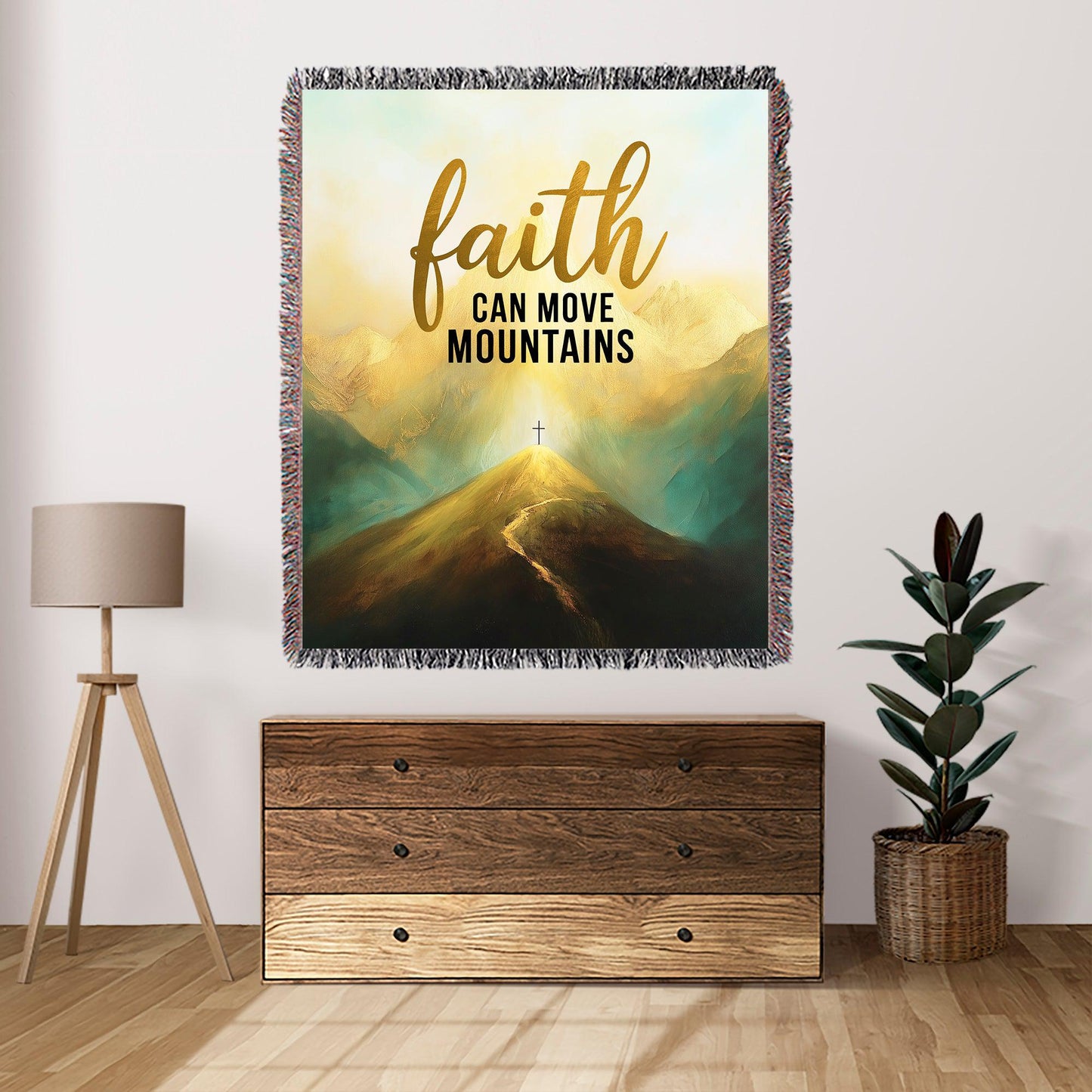 Faith Can Move Mountains 50" x 60" Christian Gift Woven Jacquard Blanket