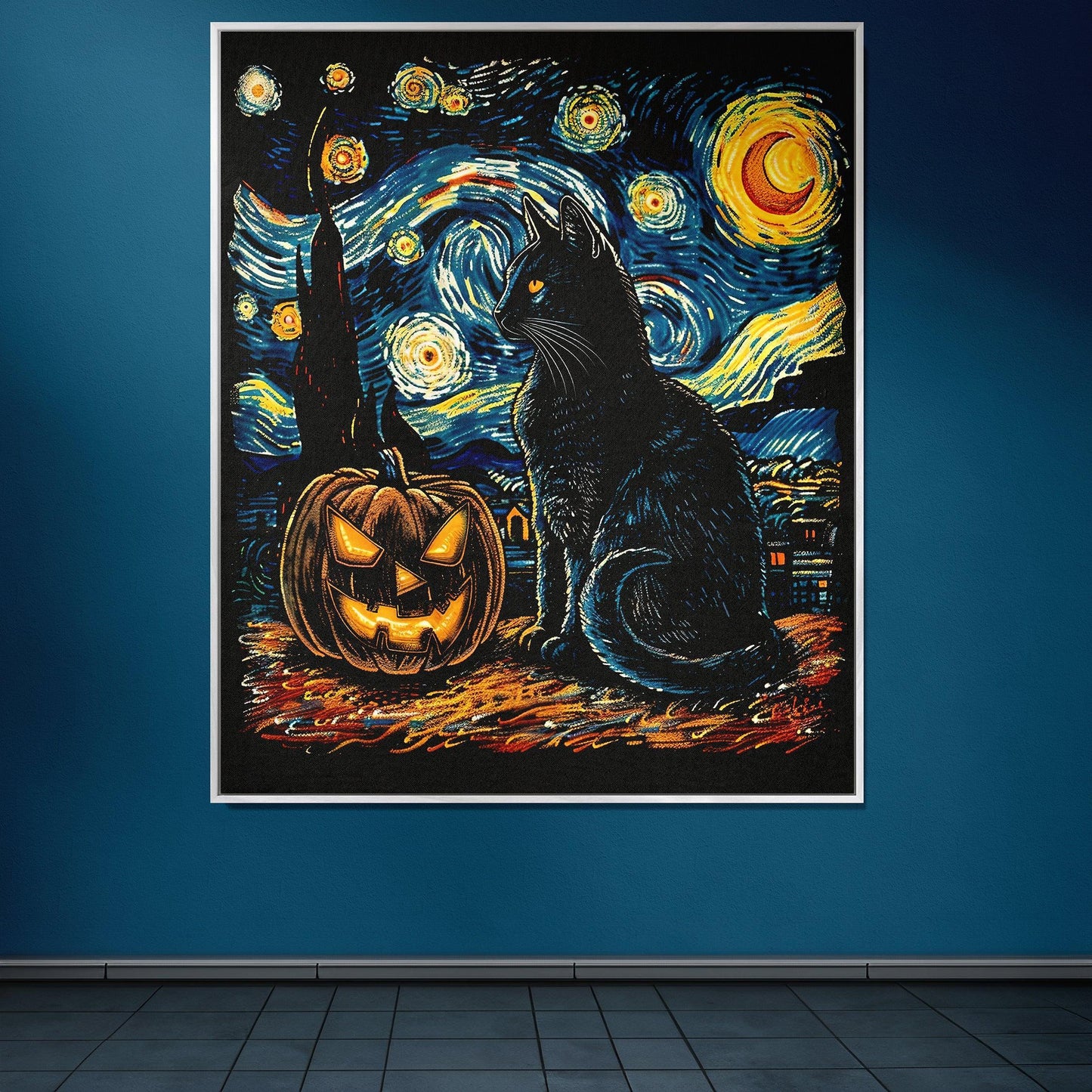 Starry Night Cat Van Gogh 50" x 60" Gift Woven Jacquard Blanket