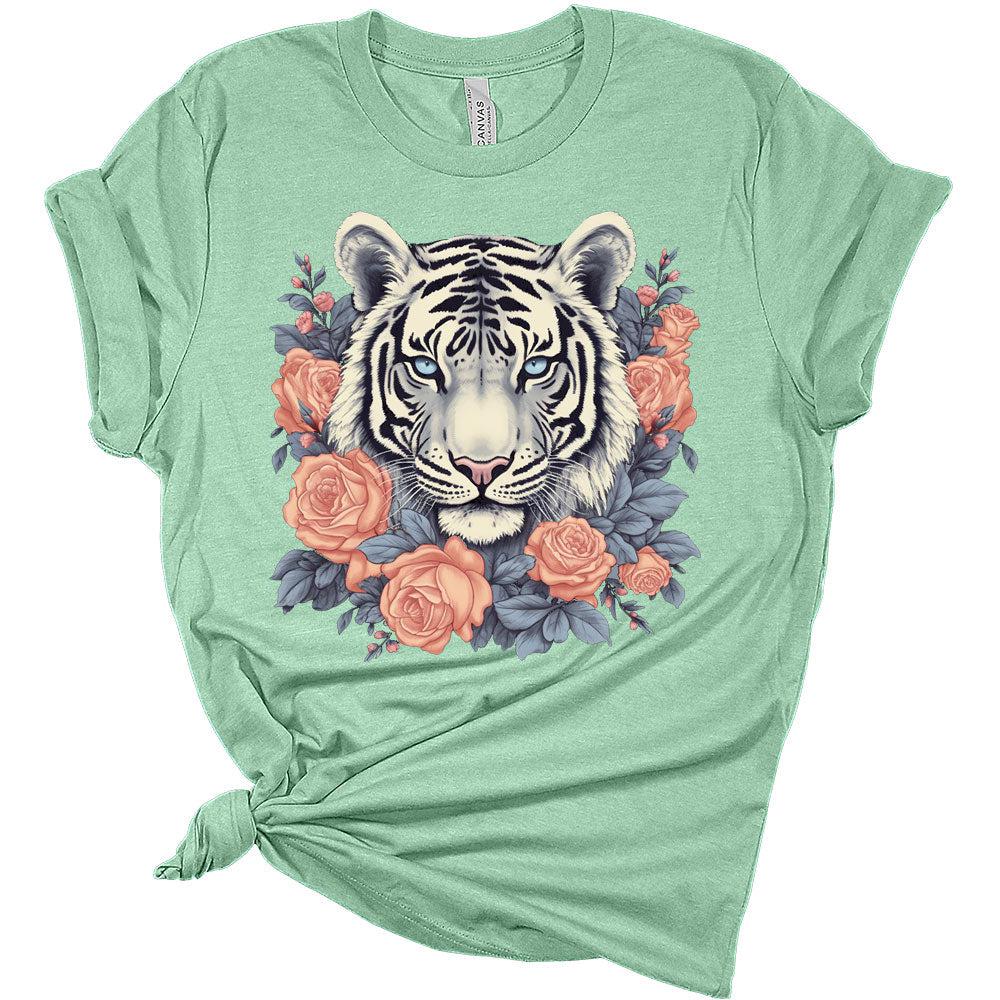 Womens Vintage Tiger Shirt Cute Bella Graphic Tees Short Sleeve Floral Summer Tops Casual Crewneck Tshirts