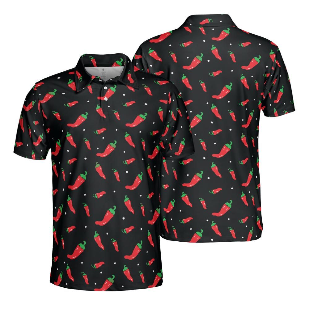 Mens Cinco De Mayo Chili Peppers Golf Shirt Moisture Wicking Short Sleeve Polo Shirts for Men