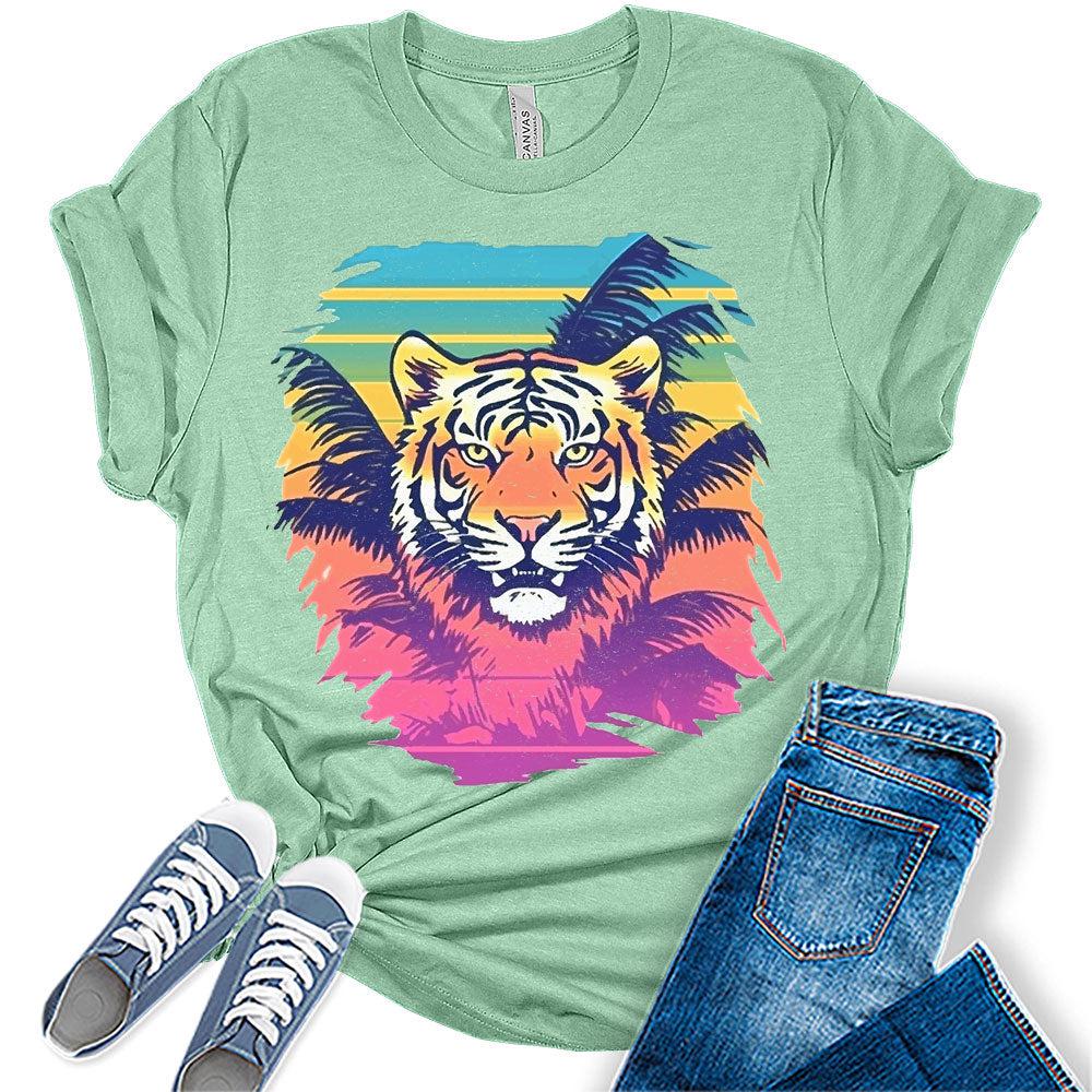 Trendy Tiger Shirts for Women Retro Groovy Graphic Tshirt Summer Tees Tops