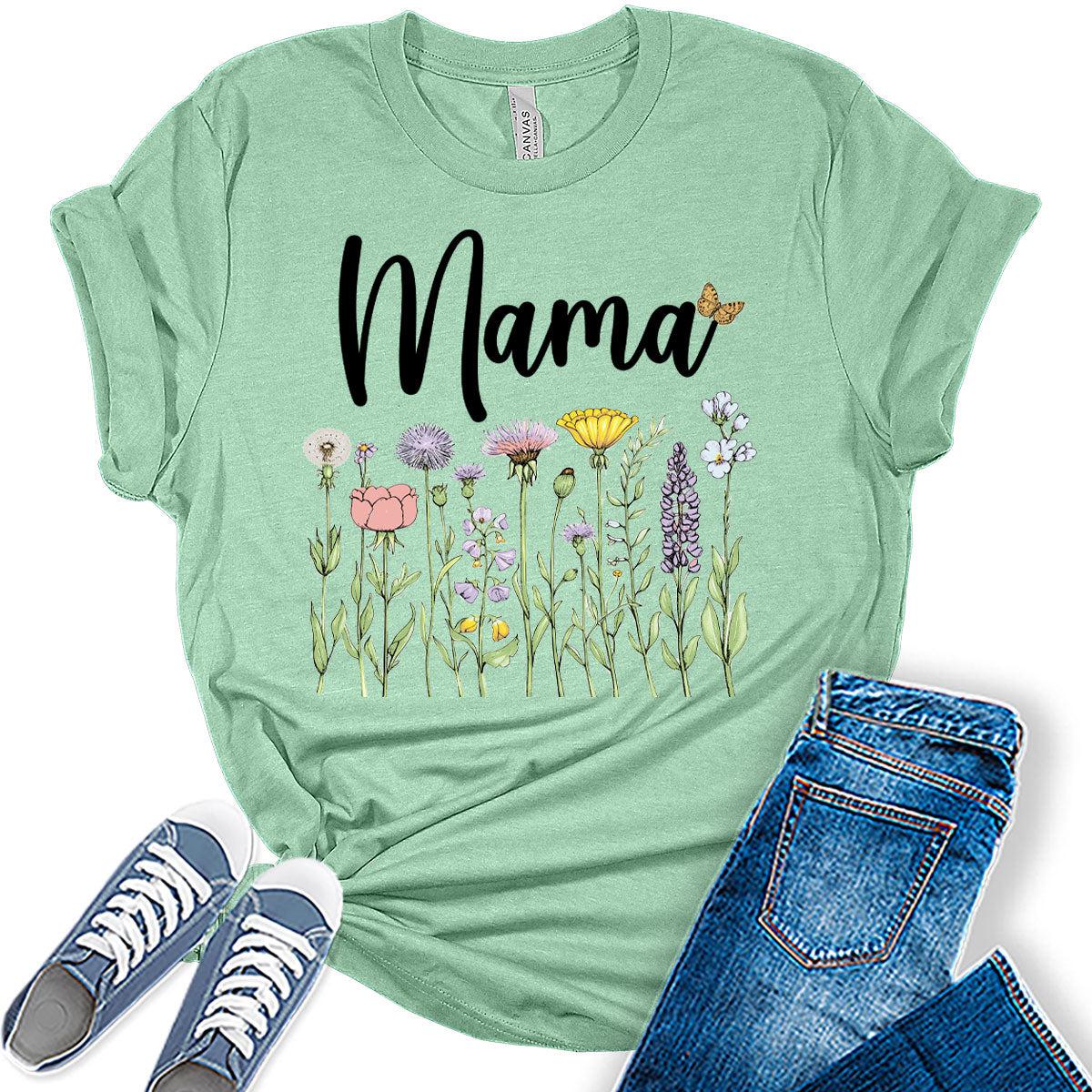 Mama Shirt Cute Wildflower T Shirt Floral Graphic Tees for Women