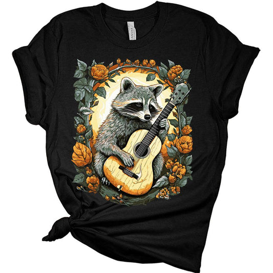 Raccoon Playing Guitar Shirt Womens Cottagecore Aesthetic T-Shirt