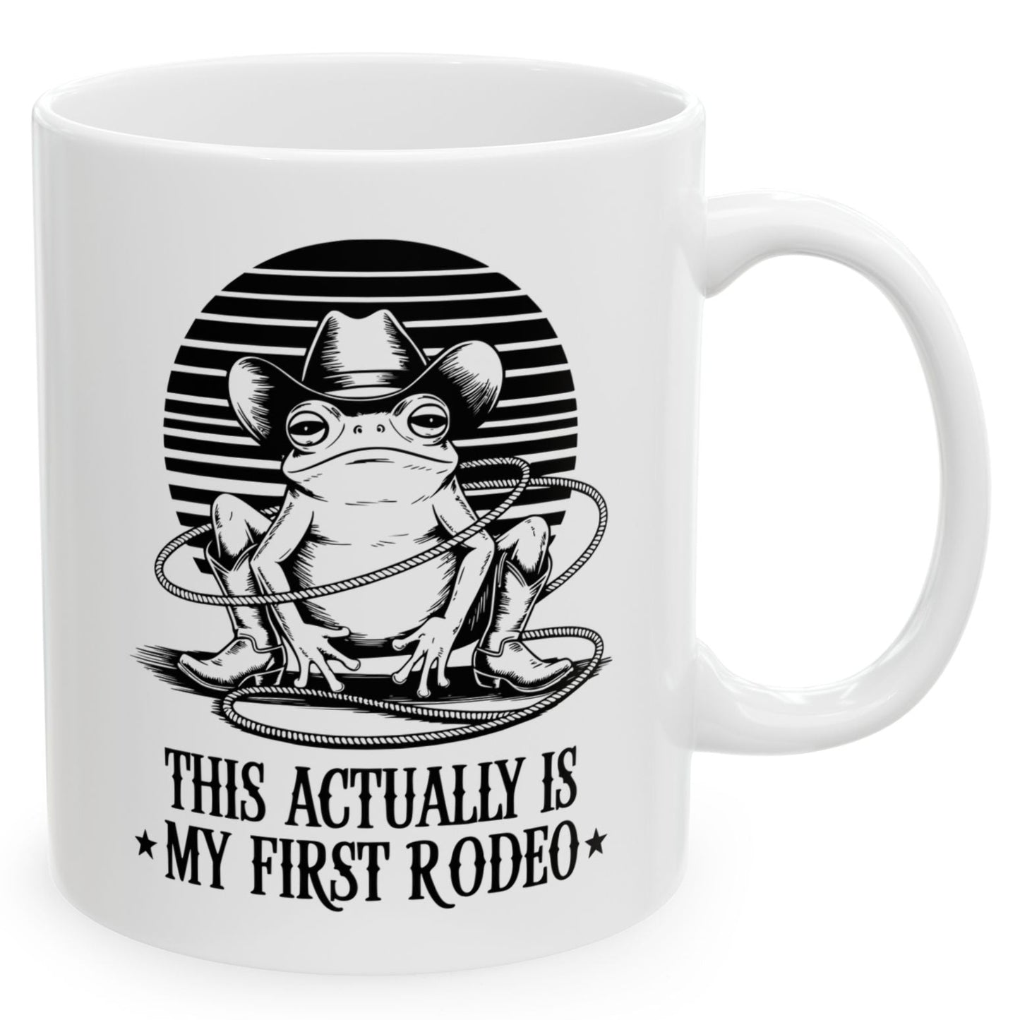 This Actually Is My First Rodeo Funny Western Frog 11oz Unique Coffee Cup Mug