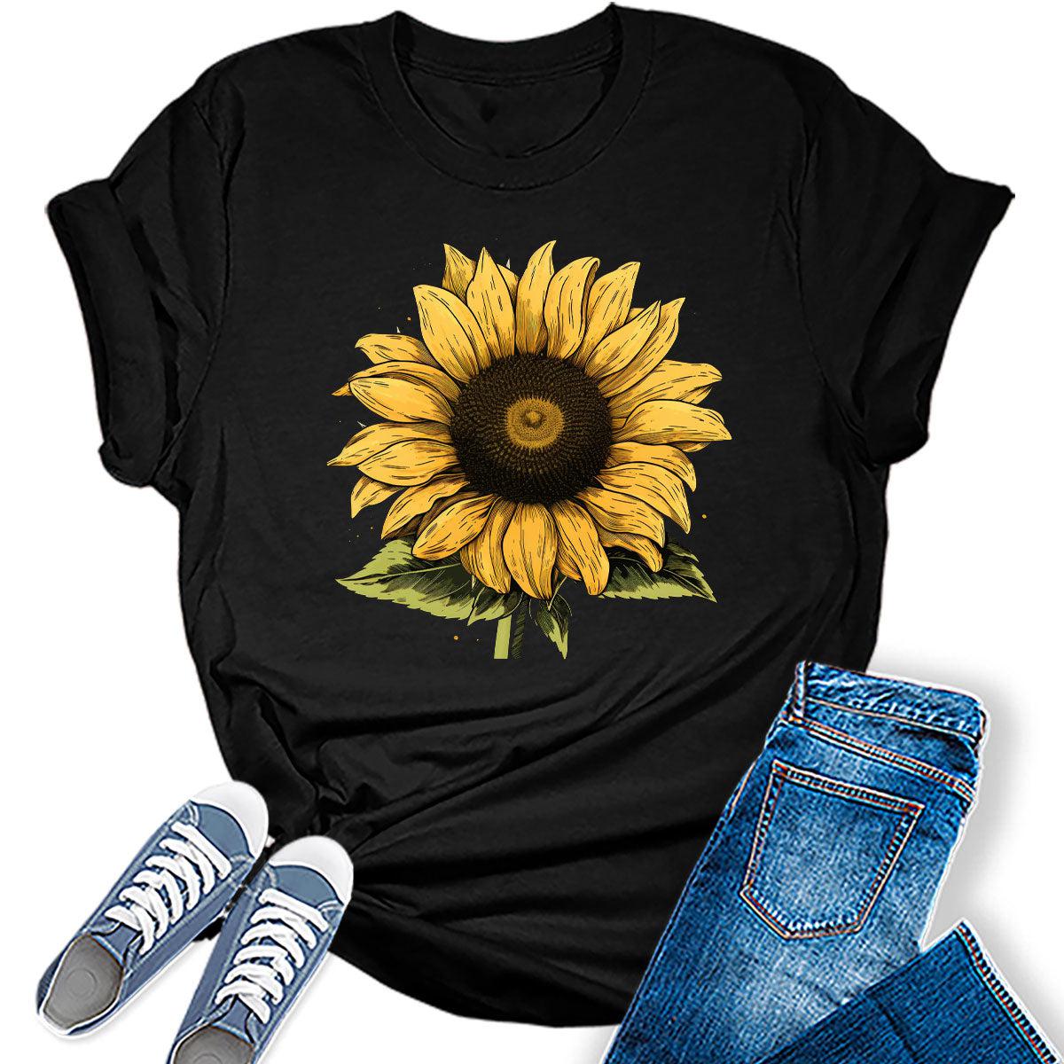 Womens Fall Vintage Sunflower Tshirt Cottagecore Floral Graphic Tee Autumn Shirts