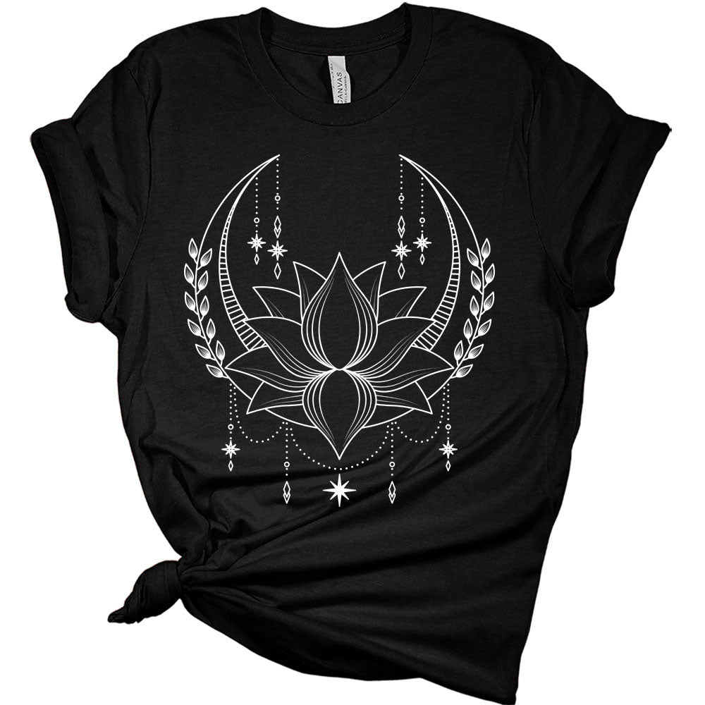 Womens Lotus Mandala Shirt Casual Cute Graphic Tees Short Sleeve Plus Size Classic-Fit Summer Tops
