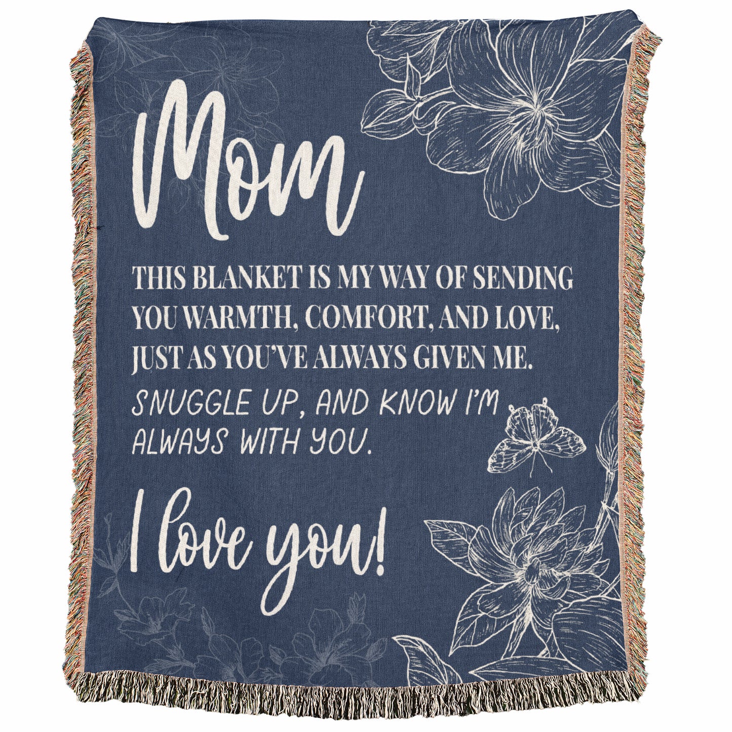 Mom I Love You Floral Gift for Mothers Woven Jacquard Blanket