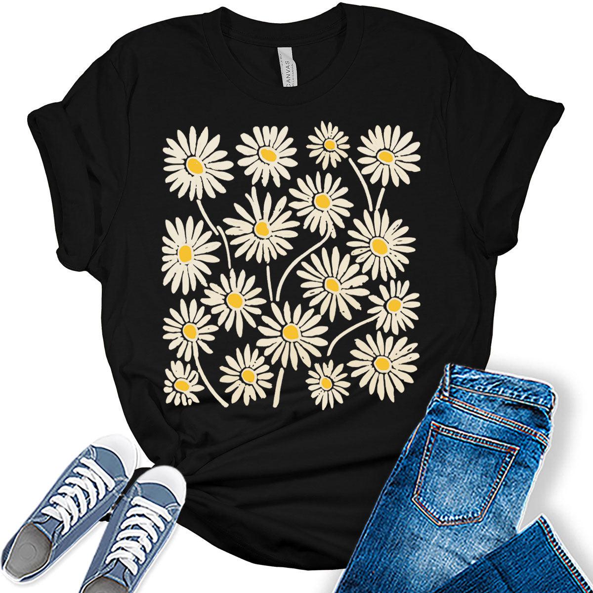 Daisy Shirt Boho Floral Vintage Tops Cottagecore Plus Size Graphic Tees for Women