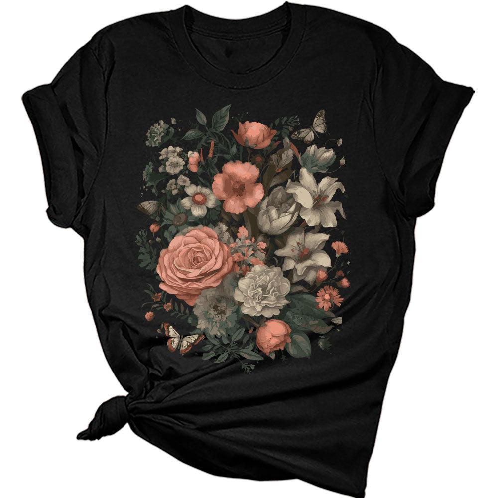Womens Floral Shirts Trendy Wildflower Vintage Graphic Tees Butterfly Short Sleeve T Shirts Bella Summer Tops