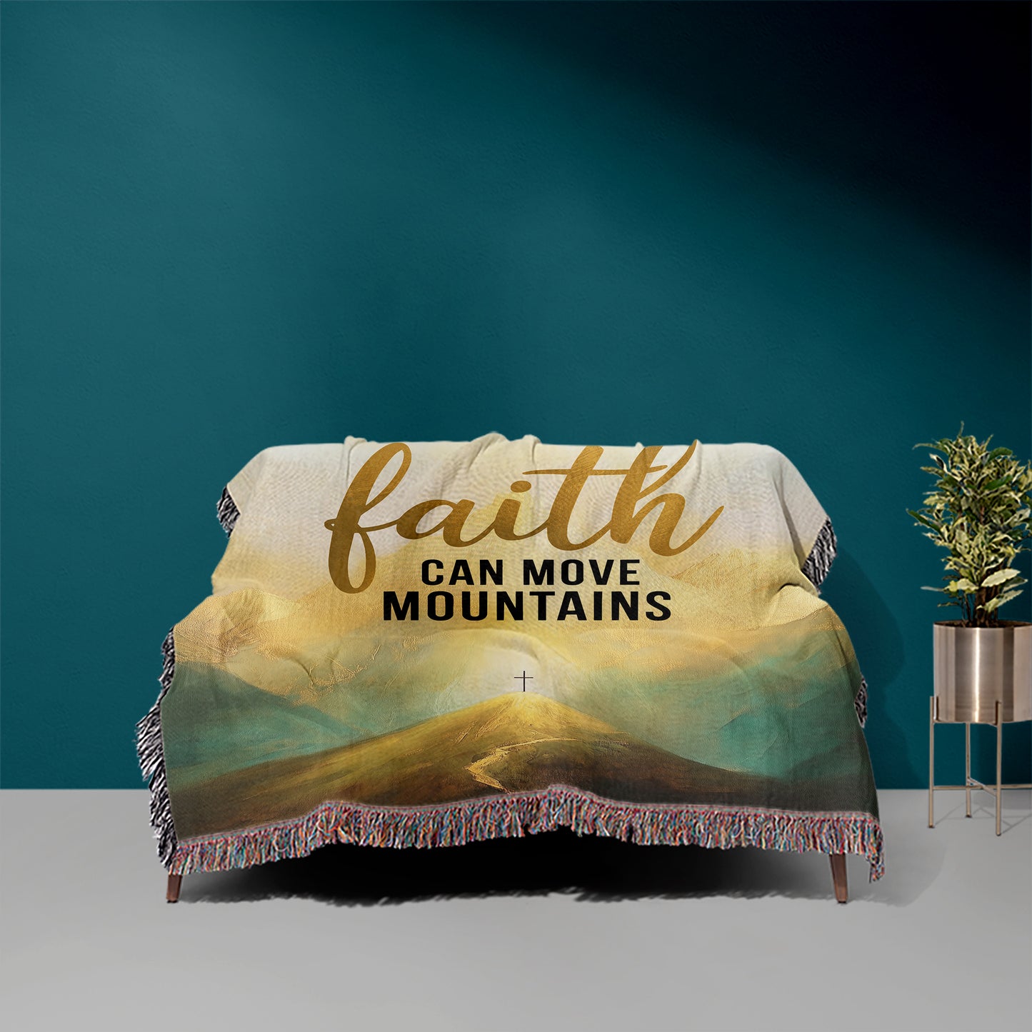 Faith Can Move Mountains 50" x 60" Christian Gift Woven Jacquard Blanket