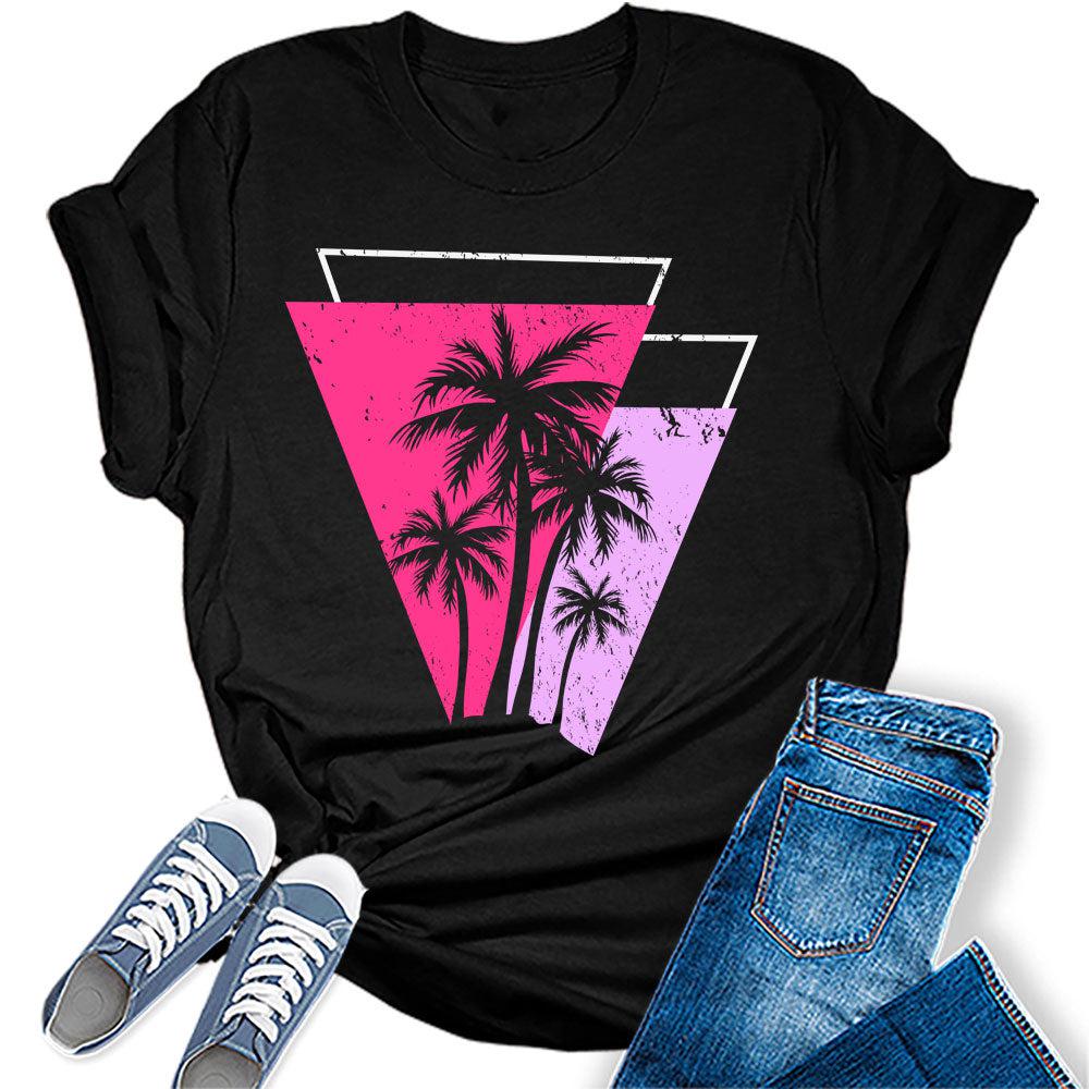Beach Shirts for Women Coconut Trees Hawaiian Graphic Tshirt Summer Vacation Beach Tees Tops