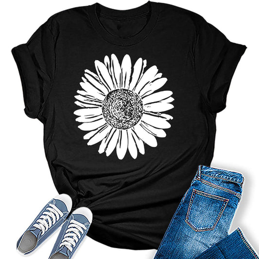 Women's Sunflower T Shirt Graphic Tees Cute Flower Bella Short Sleeve Casual Girls Tops