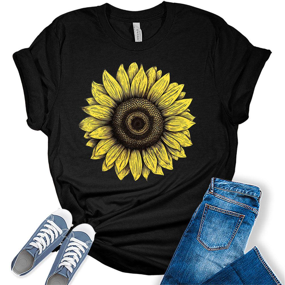 Women's Sunflower Shirt Short Sleeve Floral Tshirt Casual Bella Graphic Tee Summer Top